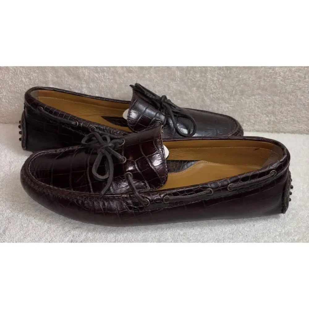 Cole Haan Men 10.5 M Brown Leather Croc Embossed Driving Loafers C07910 Shoes